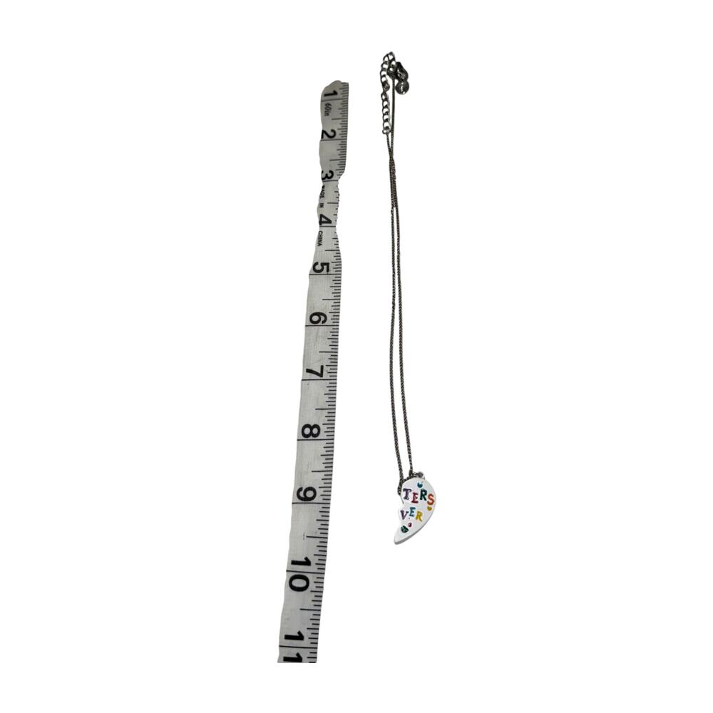 Claires Sisters Forever Split Heart Enamel Pendant Necklace Silver Tone - Picture 5 of 6
